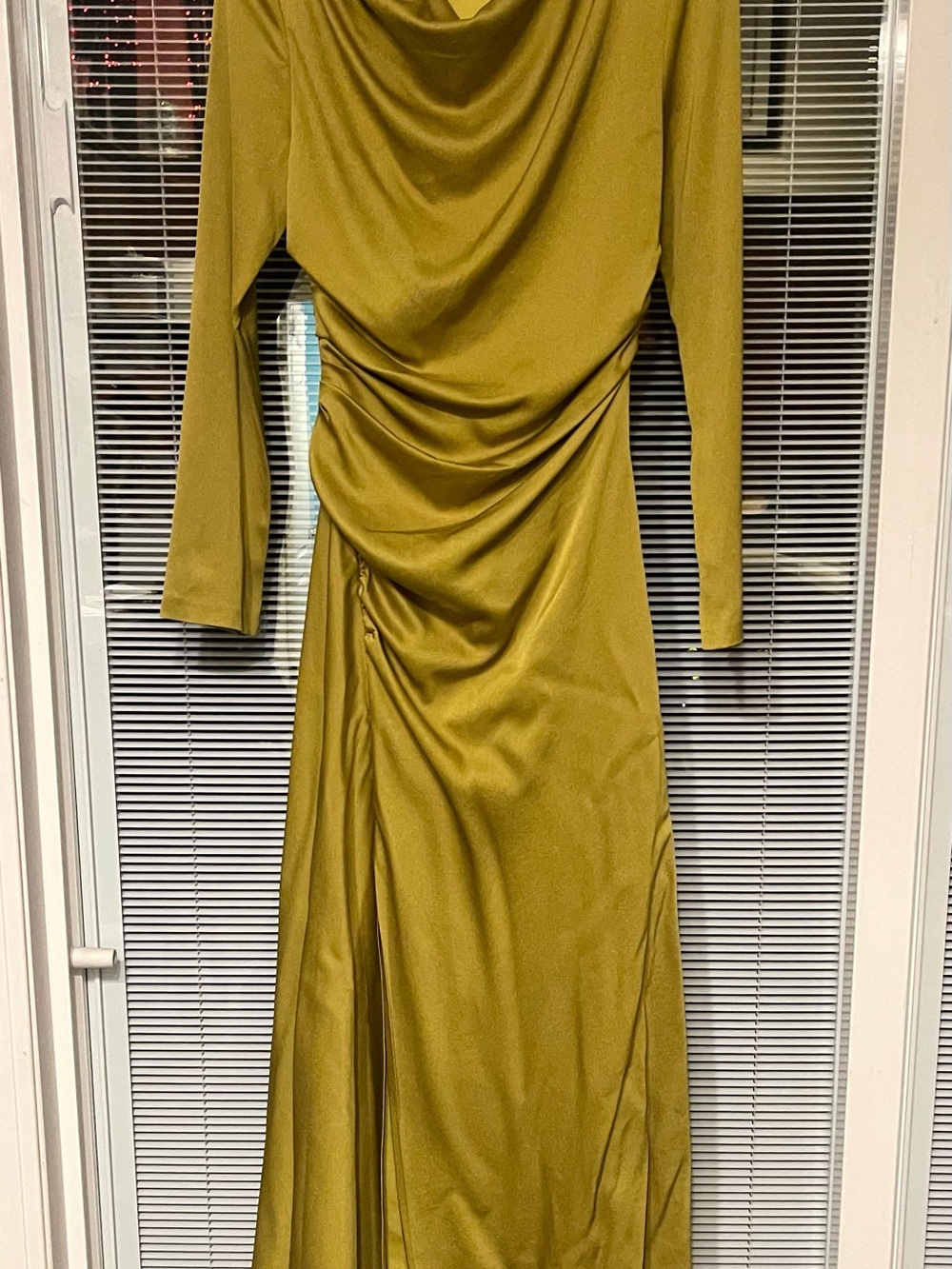Jonathan Simkhai Olive Green Draped Long-Sleeve Maxi Dress